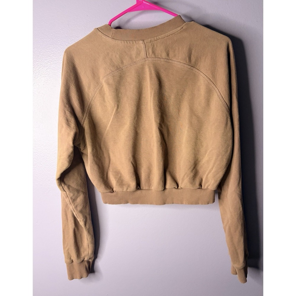 Gymshark‎ Cropped Sweatshirt Women M Brown Pullover Crew Neck Logo Athletic Gym - Picture 4 of 6